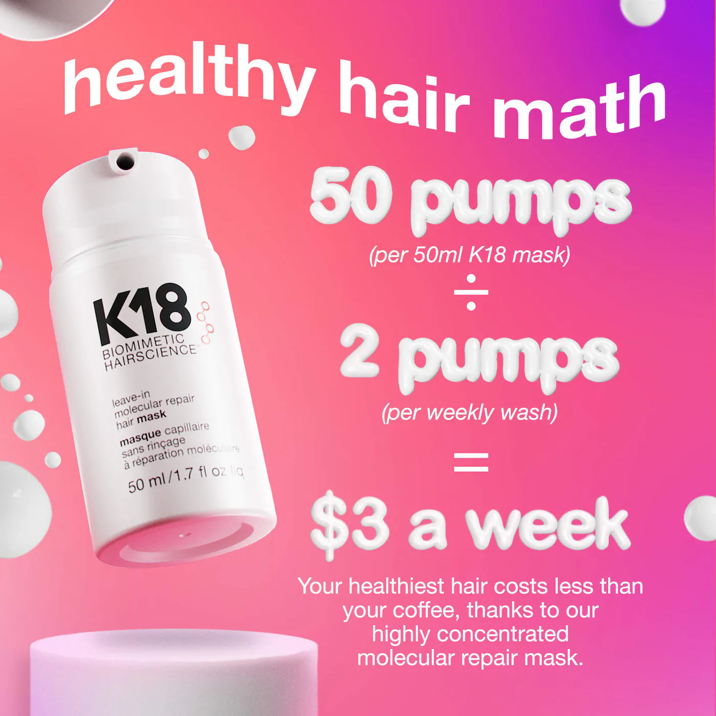 K18 Biomimetic Hairscience Leave-In Molecular Repair Hair Mask